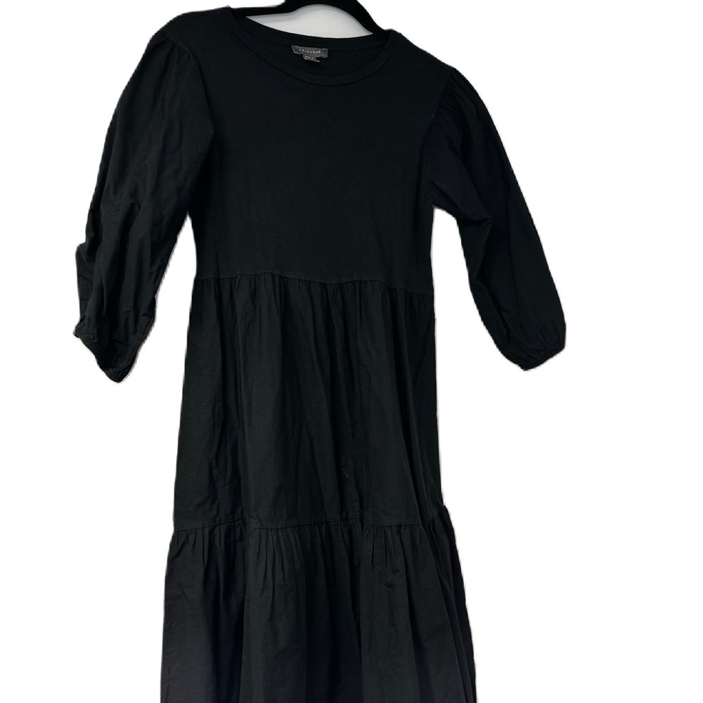 Primark Woman's sz 6 black statement sleeve midi soft cotton casual dress fun